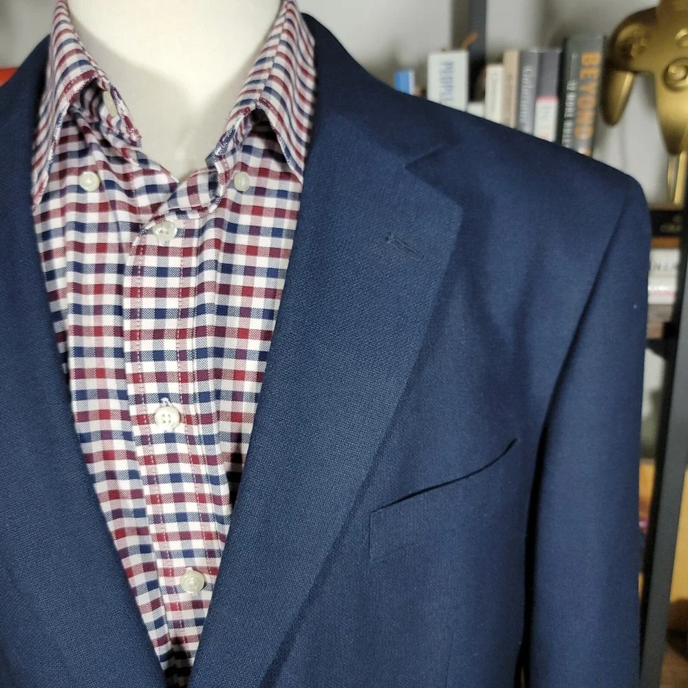 Stafford Essentials Men's Sport Coat Blazer Two Button Navy Blue‎ Poly Blend 46L